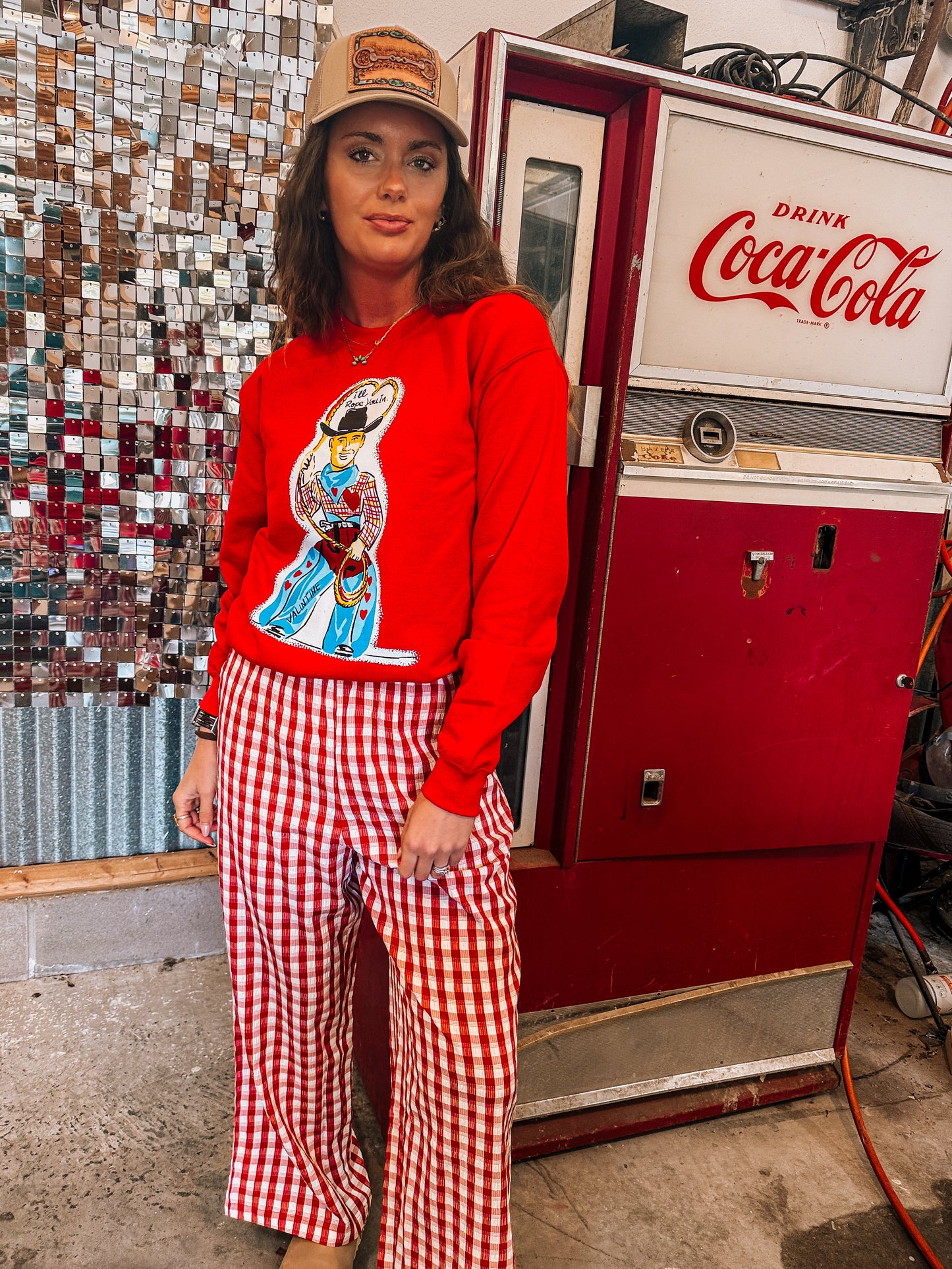 Red Gingham Casual Pants