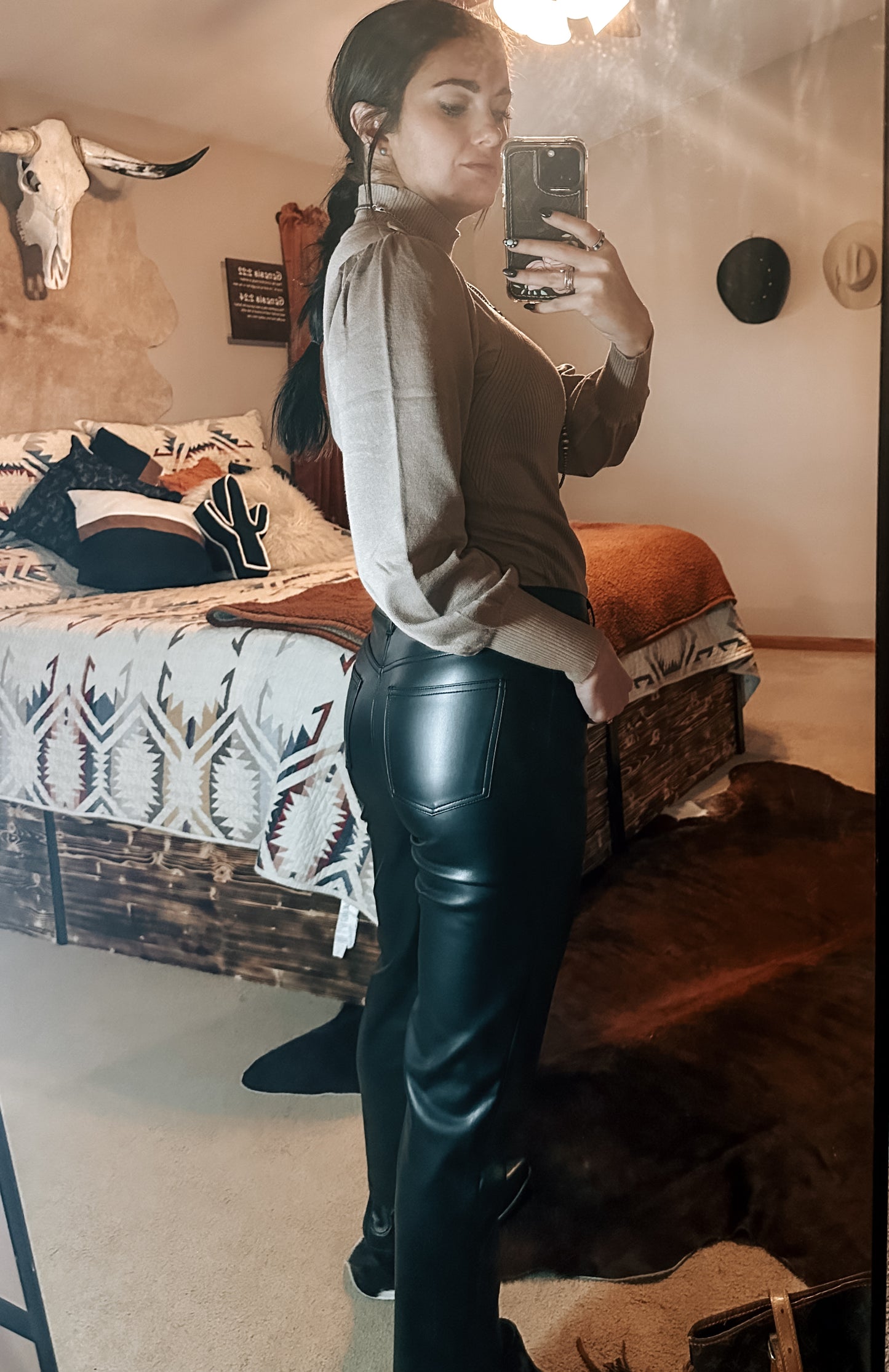 Biker Cowgirl Leather Pants (Black)