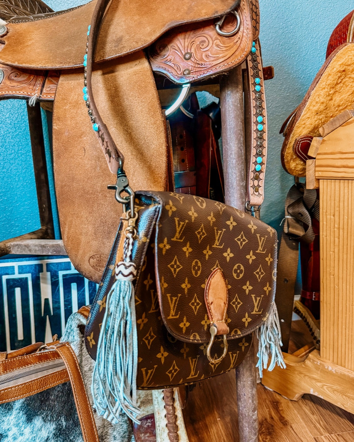 Turquoise Tooled Leather Strap