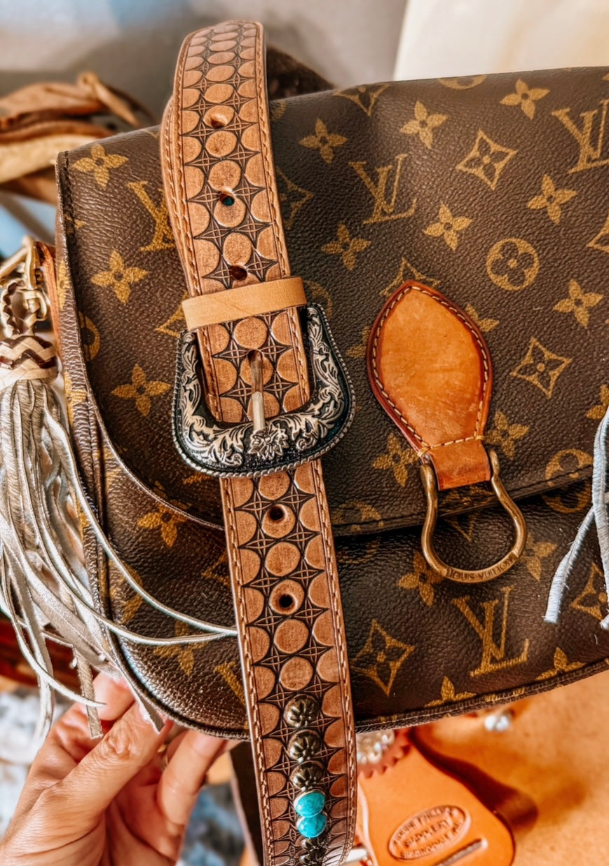 Turquoise Tooled Leather Strap