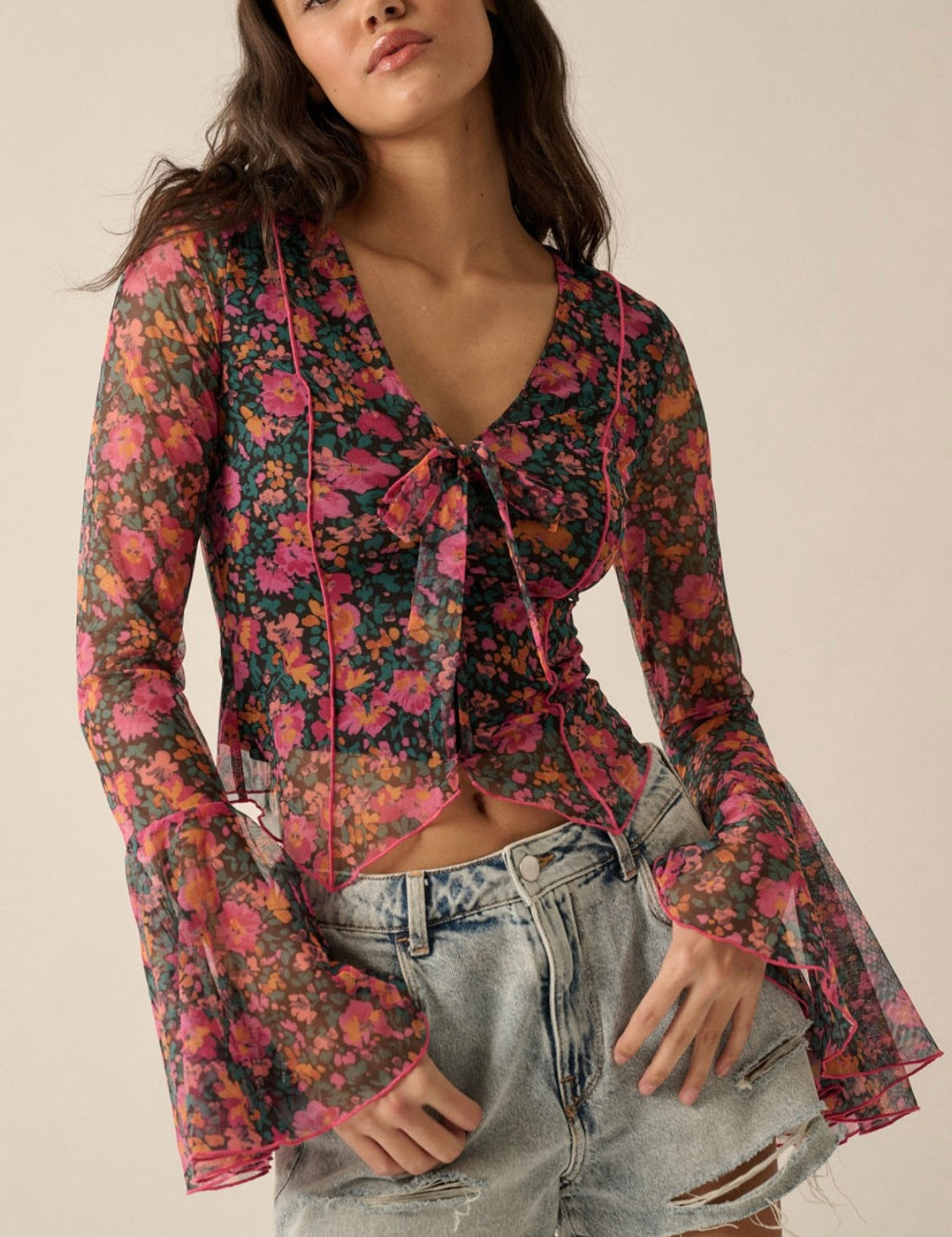 Floral Bell Sleeves Top