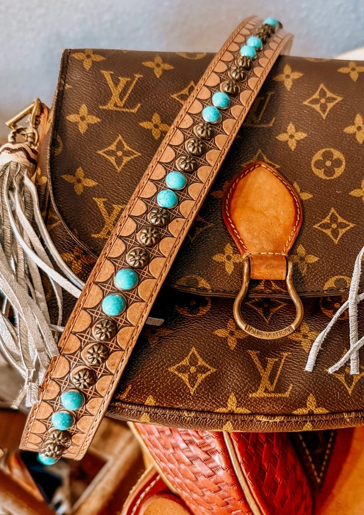 Turquoise Tooled Leather Strap