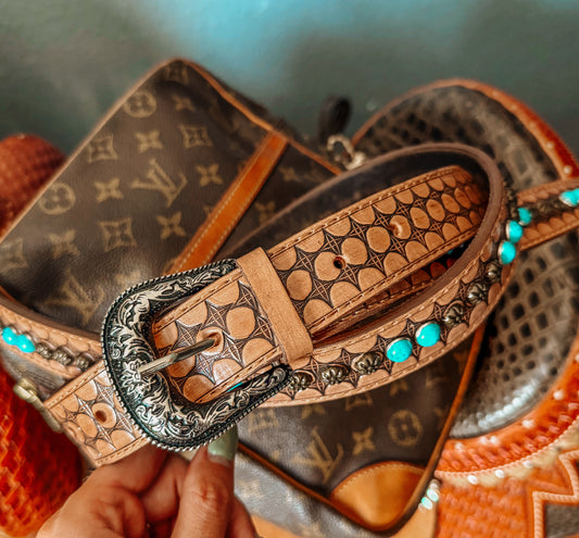Turquoise Tooled Leather Strap
