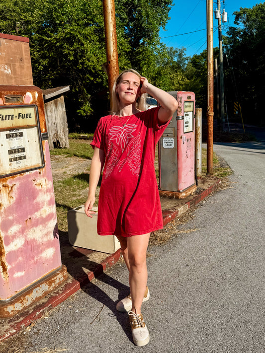 Boot Stitch T-shirt Dress (Red)