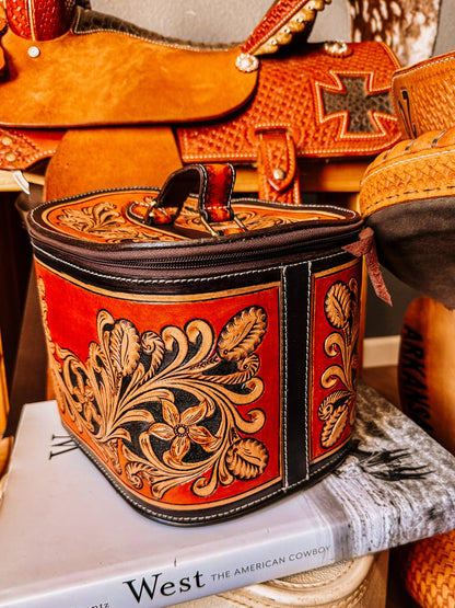 Rust Tooled Leather Train Case