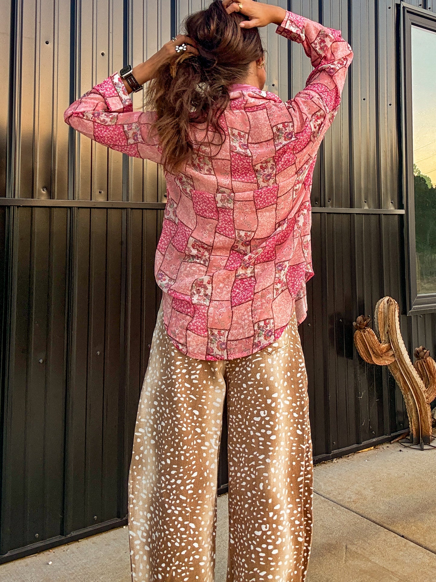 Pink Sheer Floral Patchwork button ￼