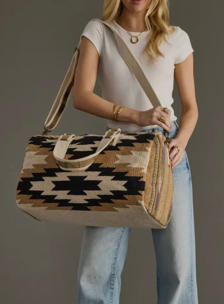 Cream, tan & black Aztec duffel