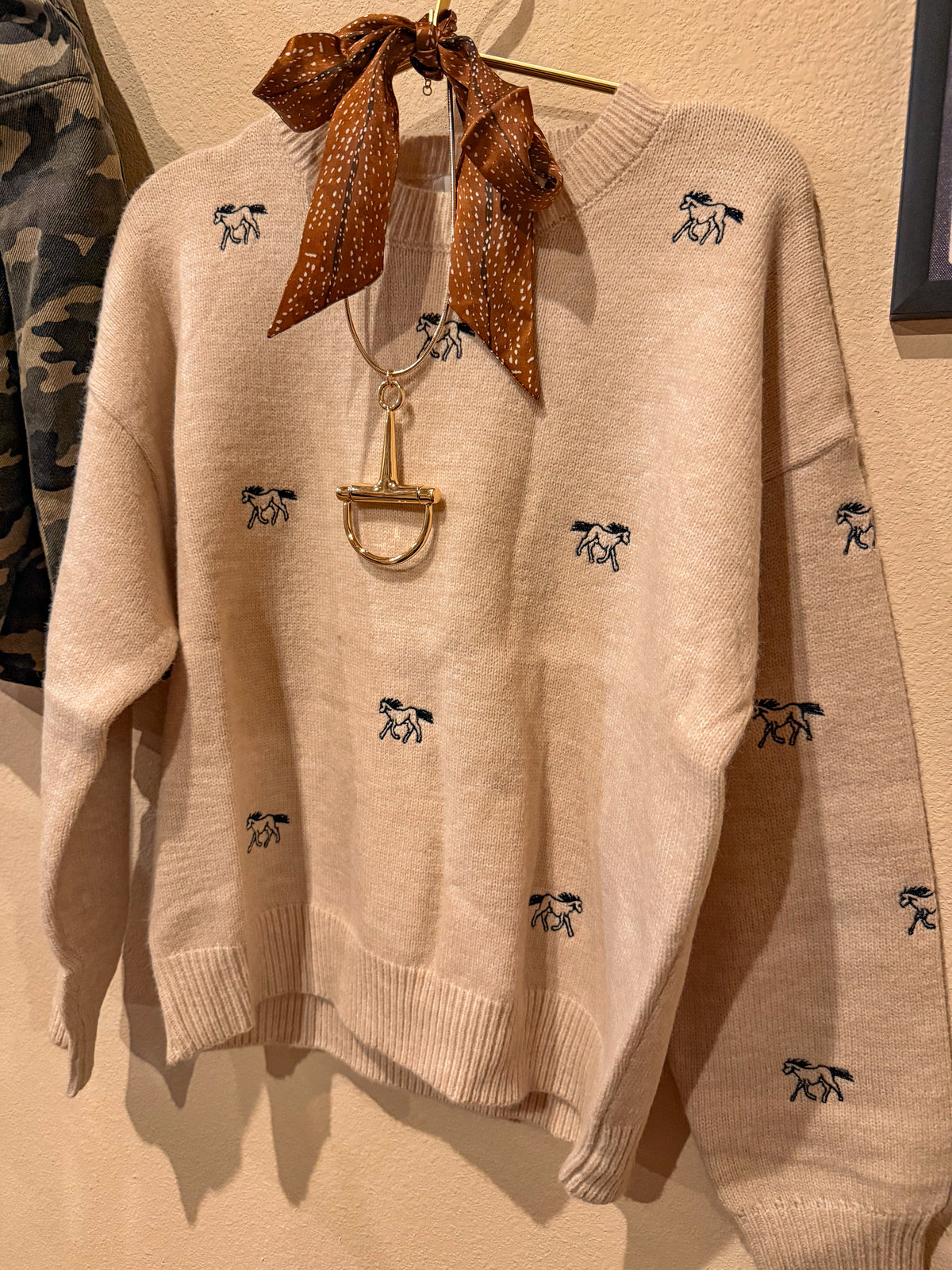 Oatmeal Embroidered Horse Sweater