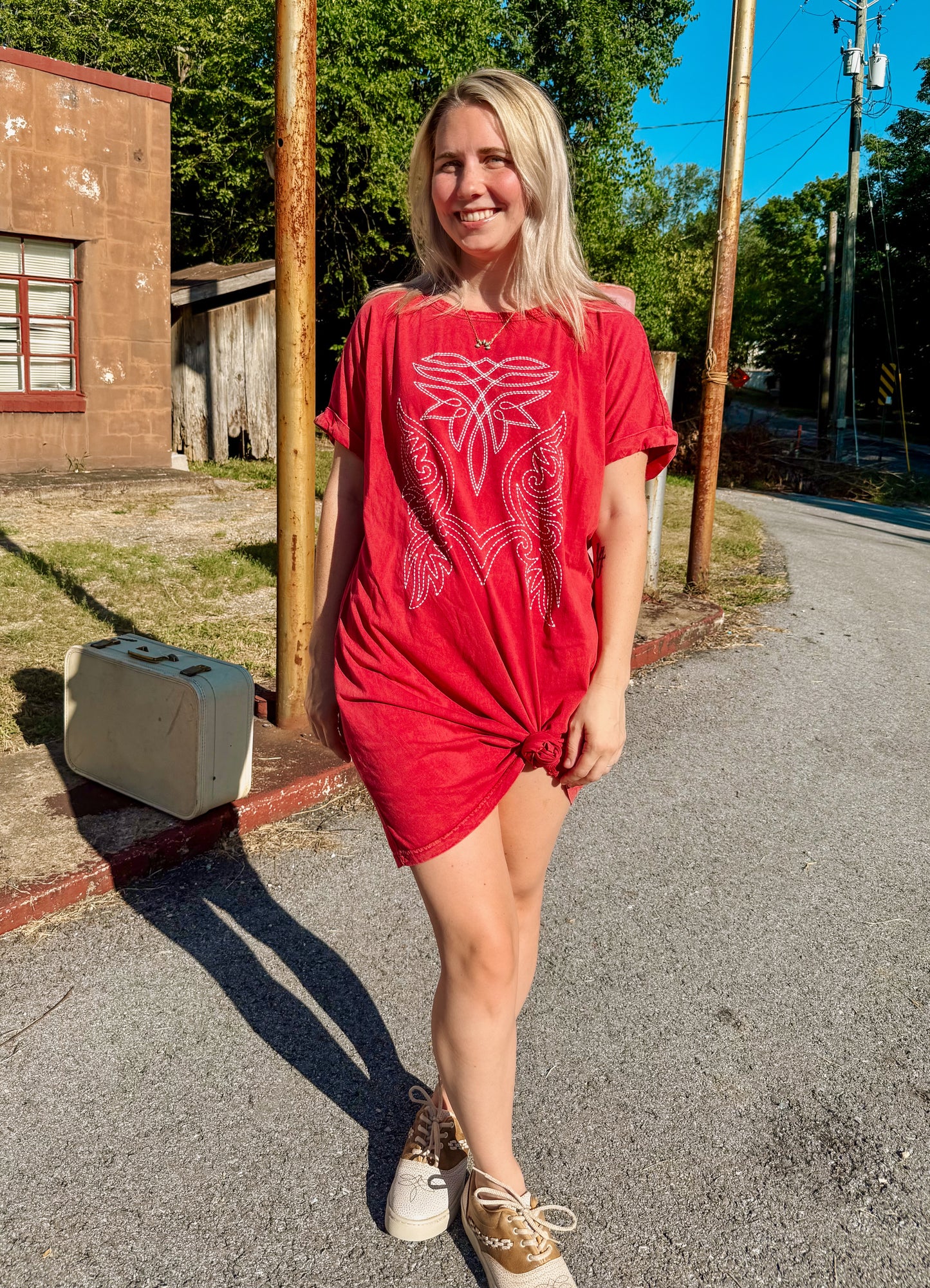 Boot Stitch T-shirt Dress (Red)