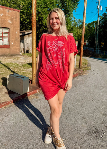 Boot Stitch T-shirt Dress (Red)