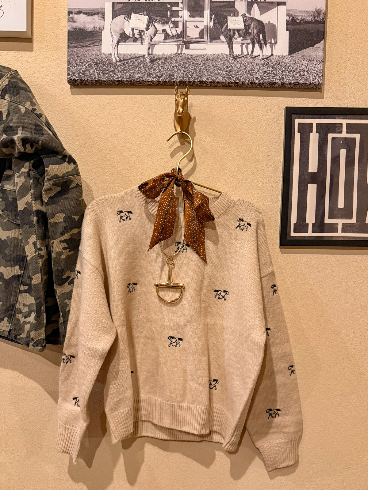 Oatmeal Embroidered Horse Sweater
