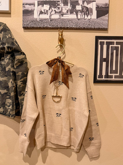 Oatmeal Embroidered Horse Sweater