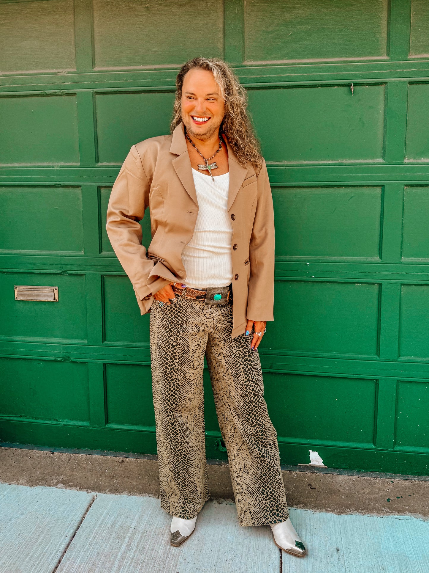 Kan Can Low Slung Python Wide Leg Jeans