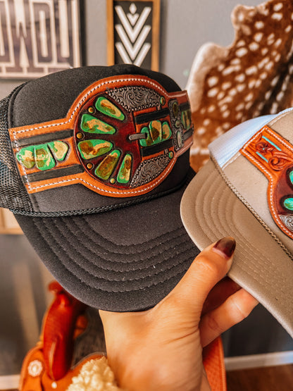 Buckle Tooled Leather Trucker Hat