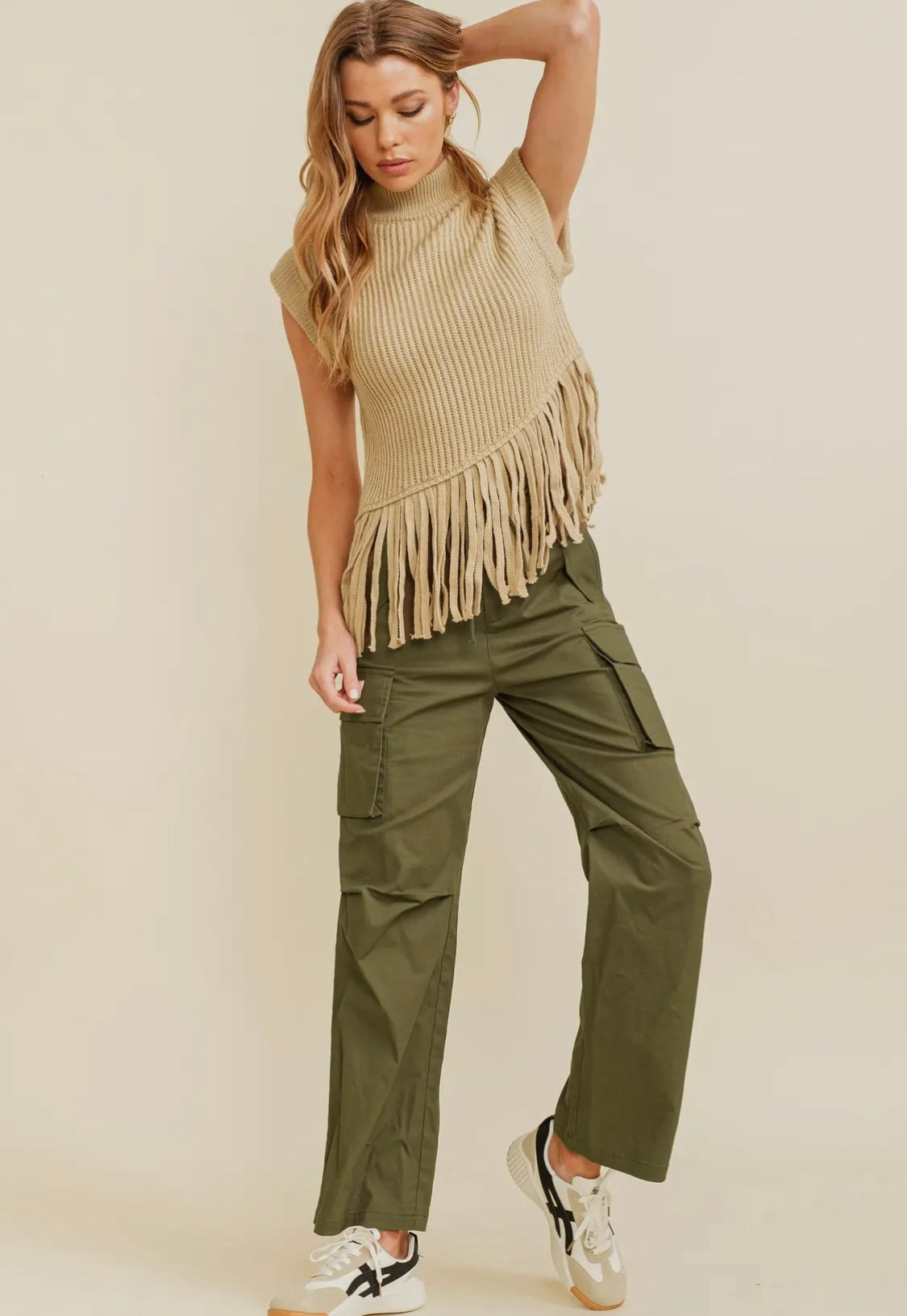 Alter’d Khaki Fringe Sweater Vest ￼