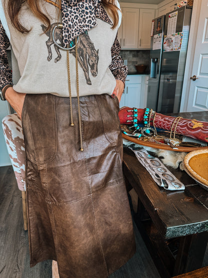 Washed Leather Midi Skirt