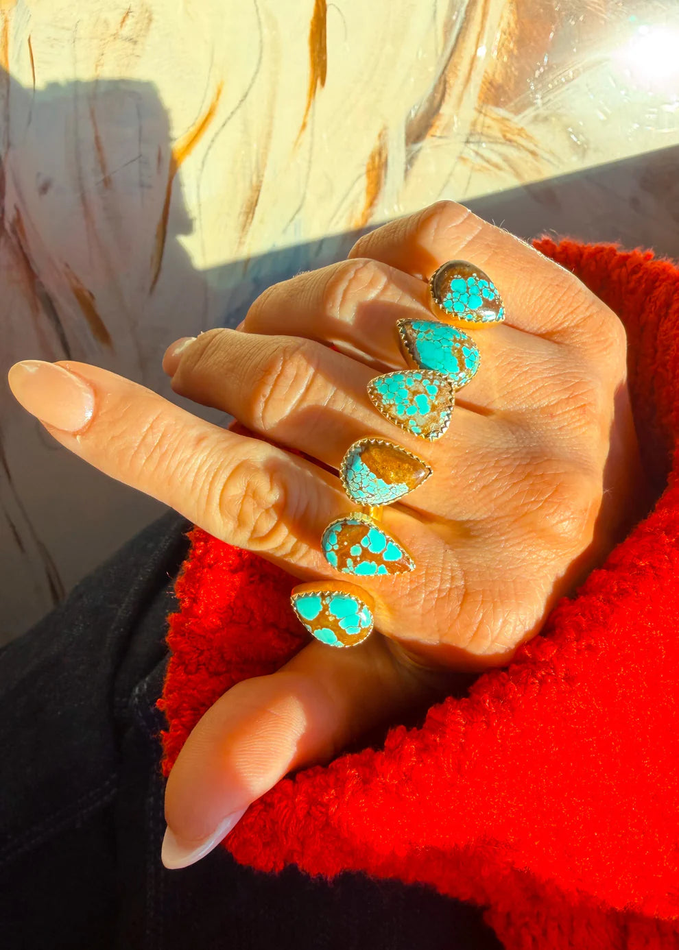 Amelia Authentic Gold TurquoiseAdjustable Ring