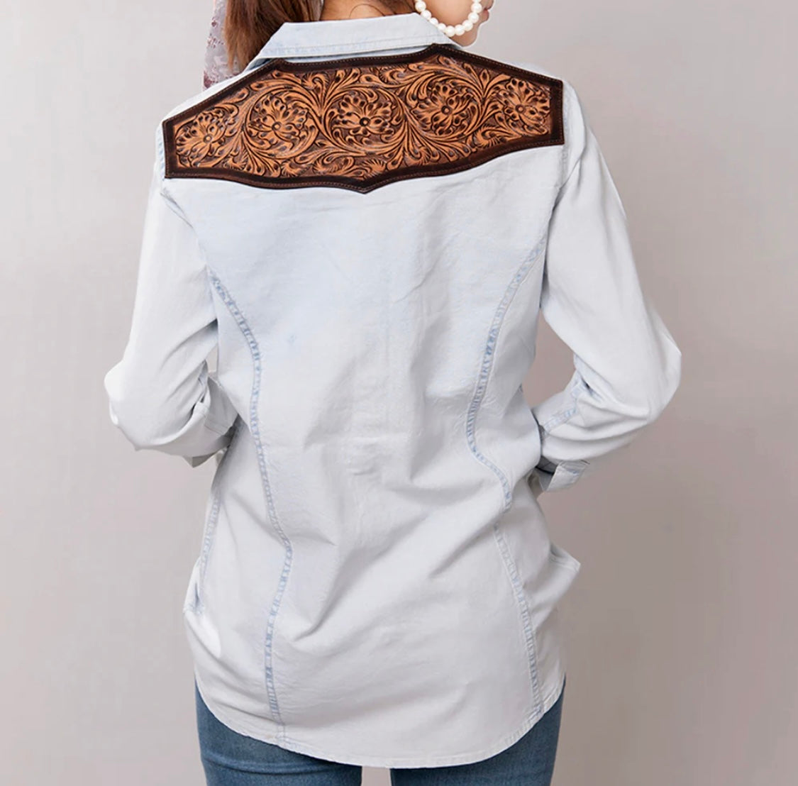 Tooled Leather Button Up