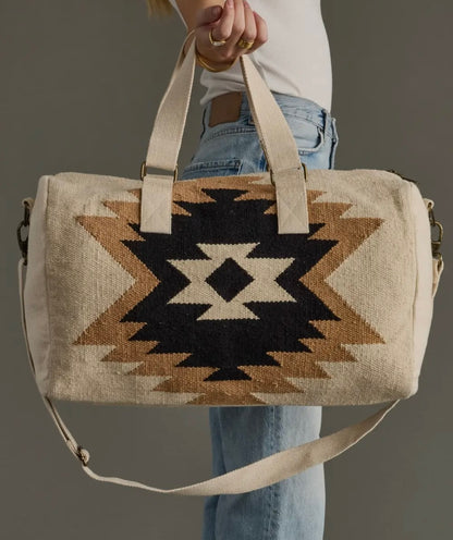 Cream, tan & black Aztec duffel