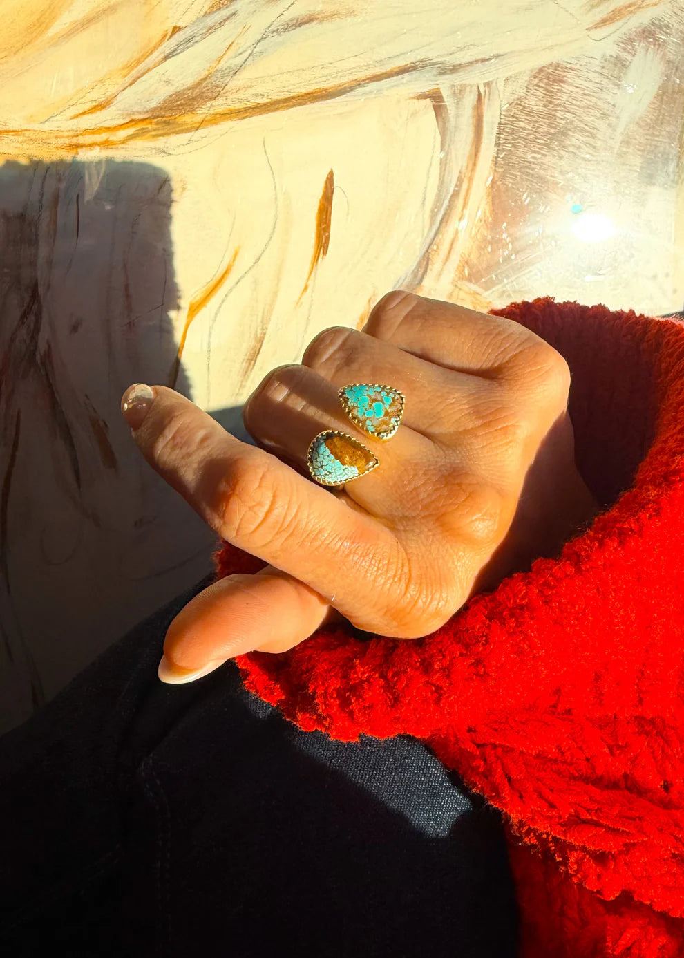 Amelia Authentic Gold TurquoiseAdjustable Ring