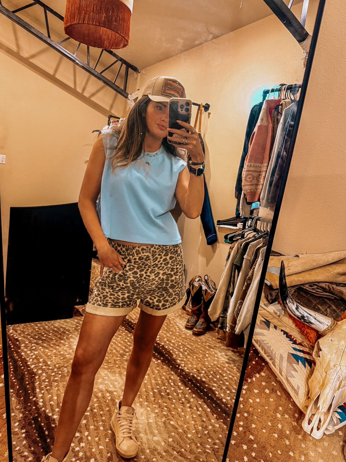 Leopard Denim Shorts
