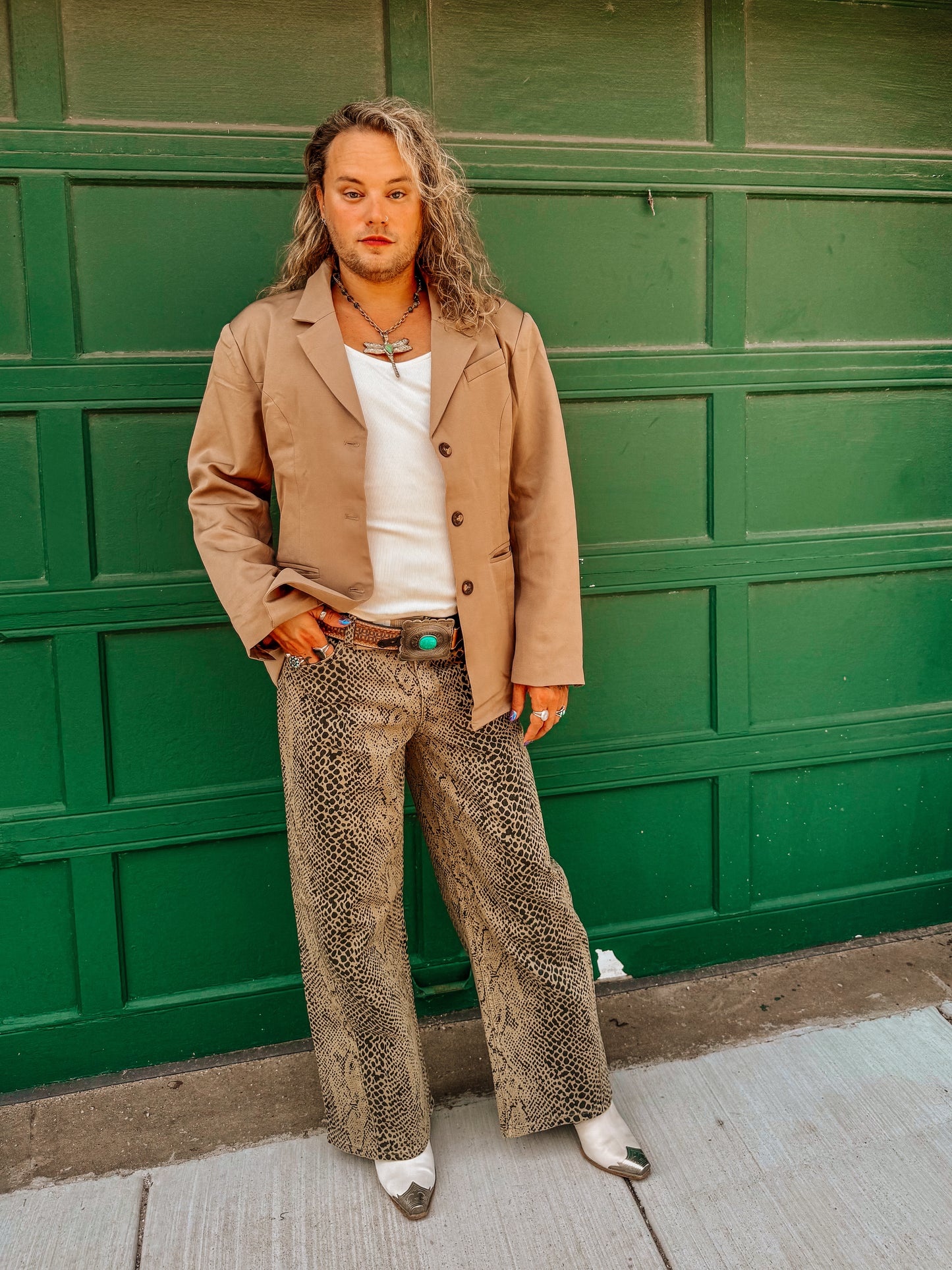Kan Can Low Slung Python Wide Leg Jeans