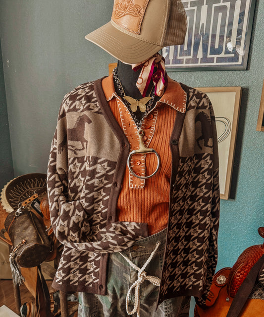 Houndstooth Uptown Pony Cardigan