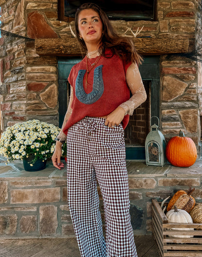 Gingham Brown Flare Pants￼