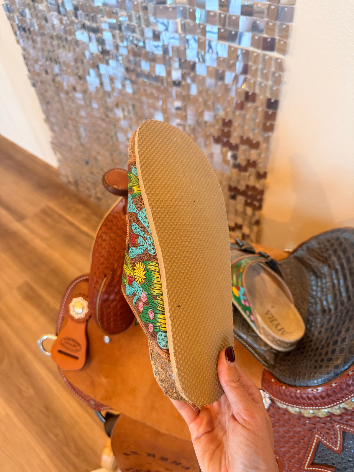 Tooled Leather Cactus Sandals — Size 8 (used in product photos