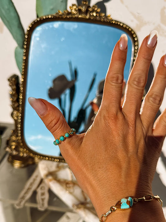 Authentic Turquoise Gold Rosewood Ring