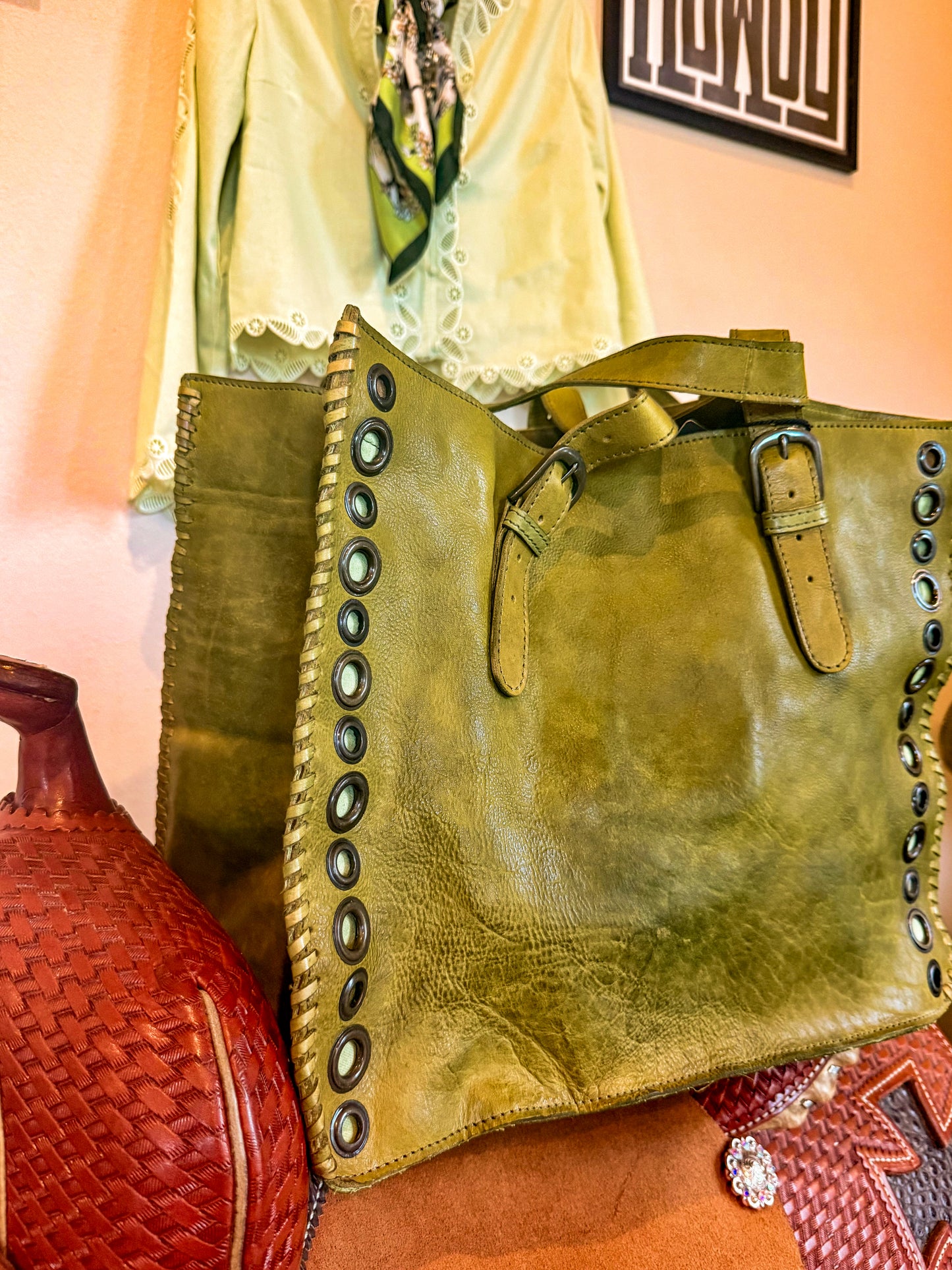 Matcha Green Genuine Leather Tote