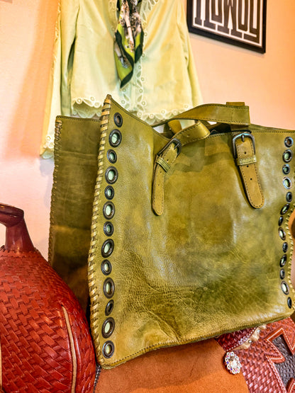 Matcha Green Genuine Leather Tote