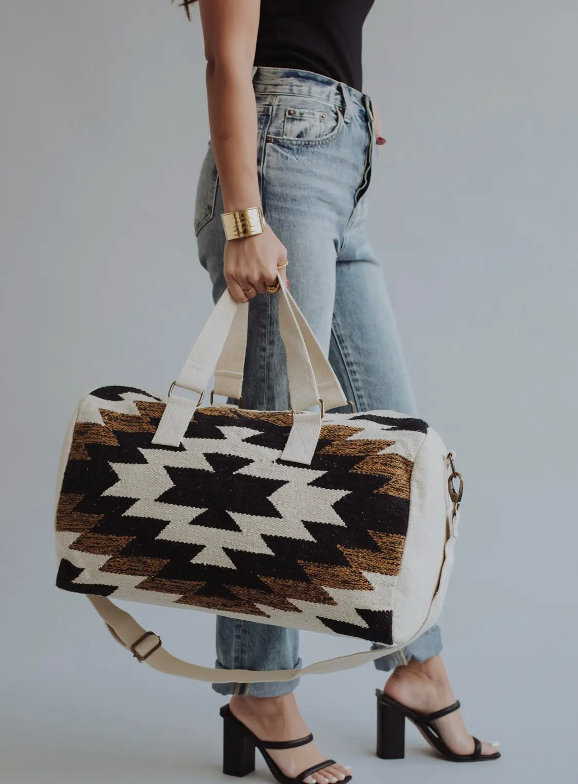 Black, White & Brown Aztec Duffel