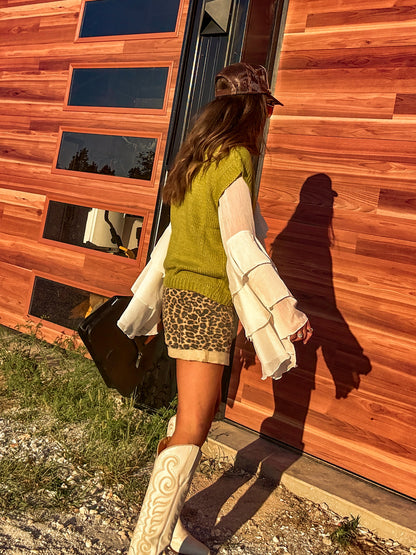 Chartreuse Button Up Sweater vest ￼