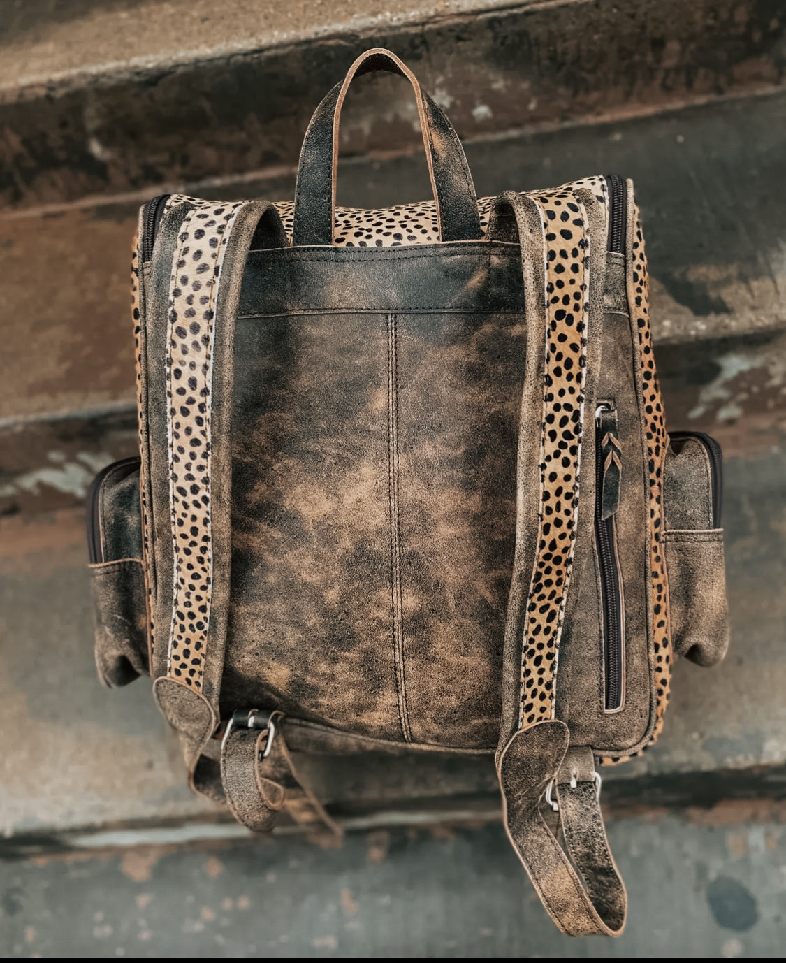 Leopard Print Leather Backpack