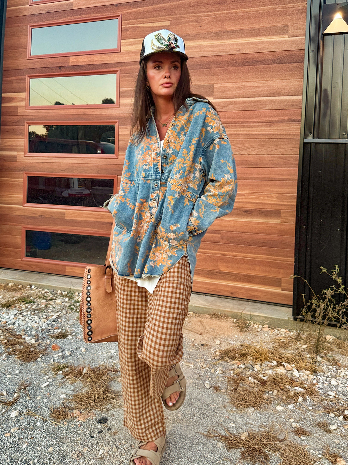 Floral denim BoHo shirt jacket ￼