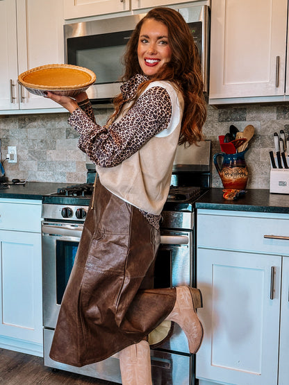 Washed Leather Midi Skirt