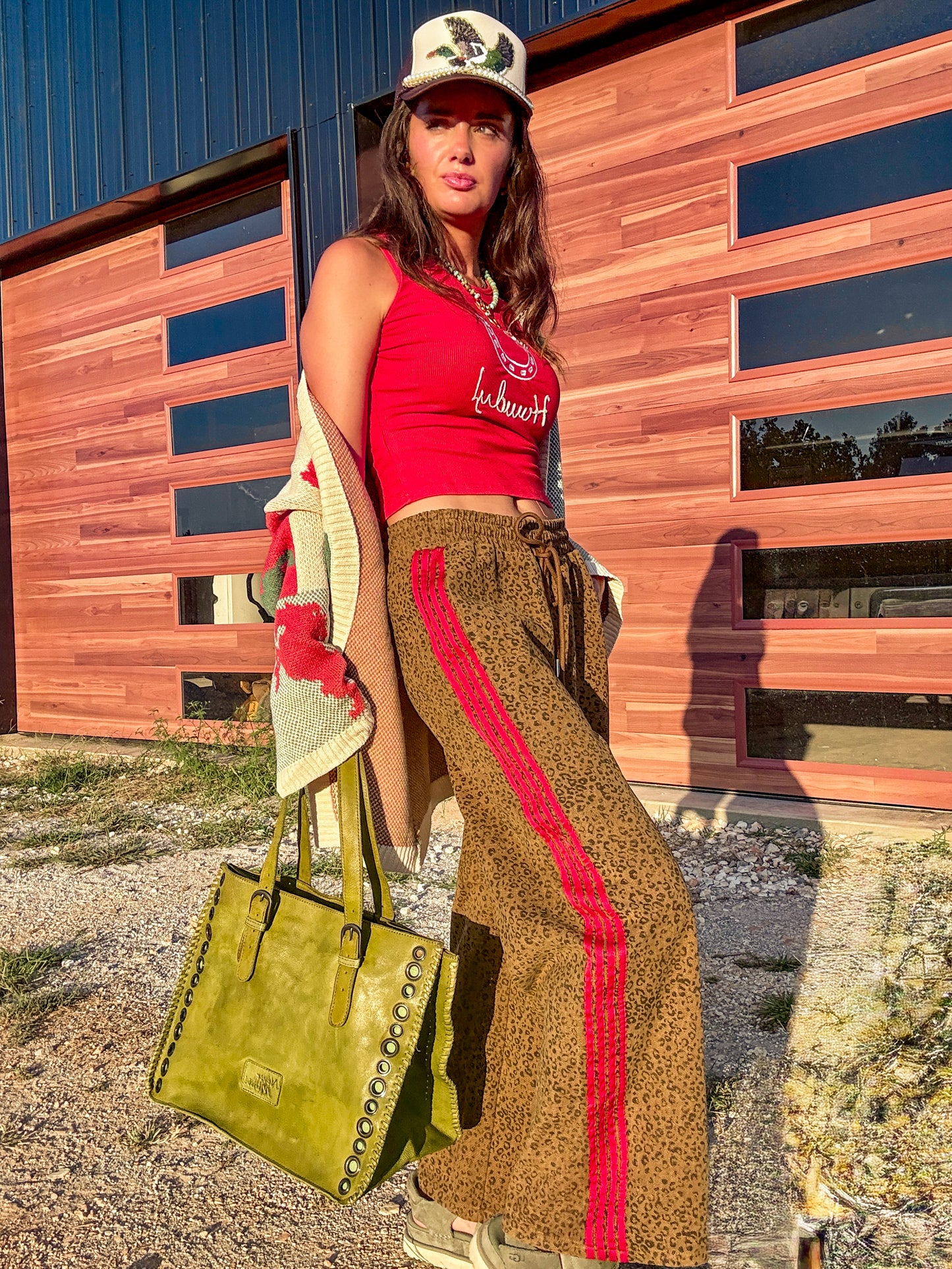 Leopard Red Striped Wed Leg Pants