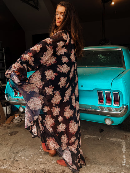 Floral Ruffle High-Low Dress with Scarf Tie