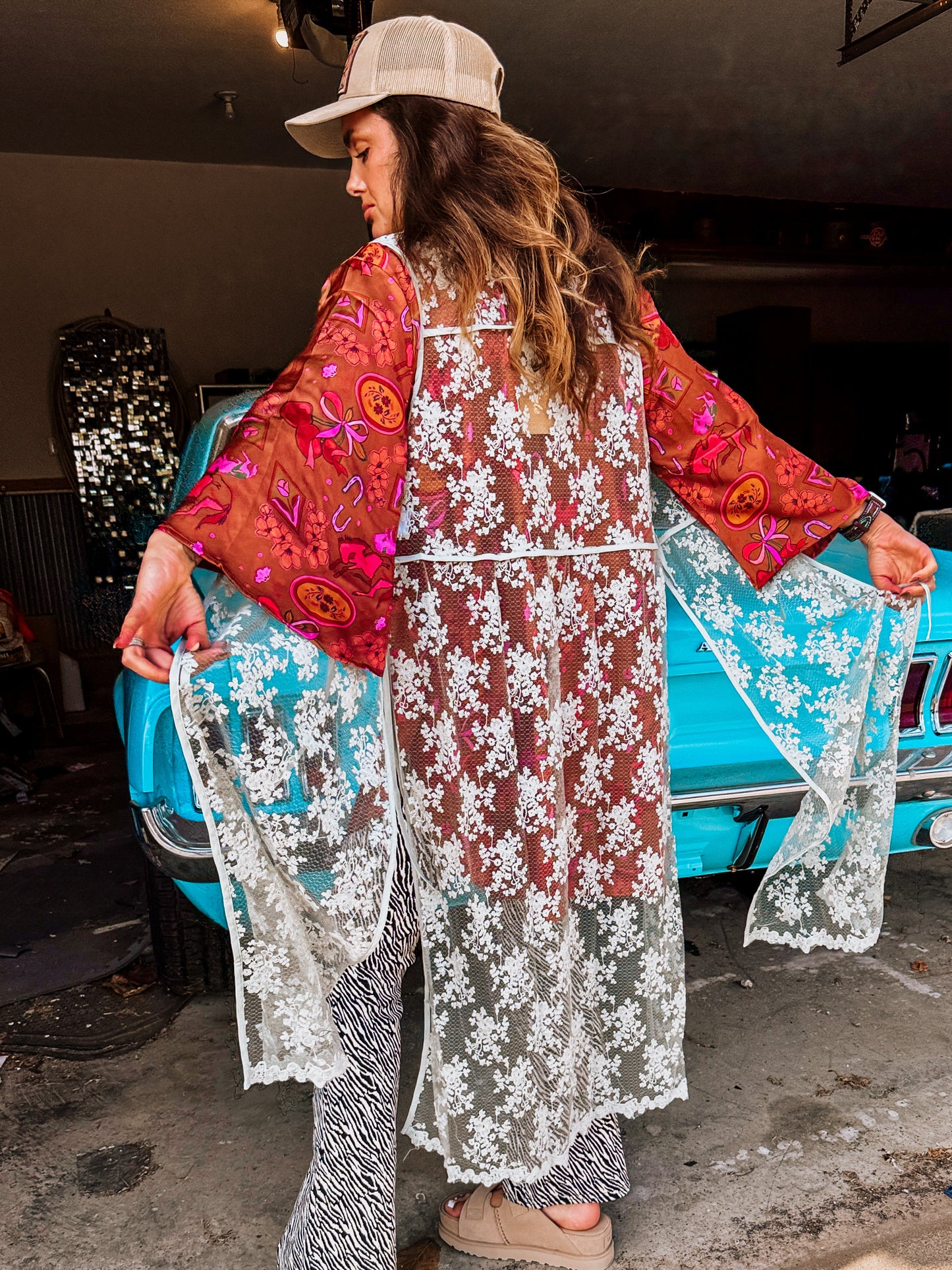 Teal Lace Tie Duster