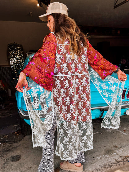 Teal Lace Tie Duster