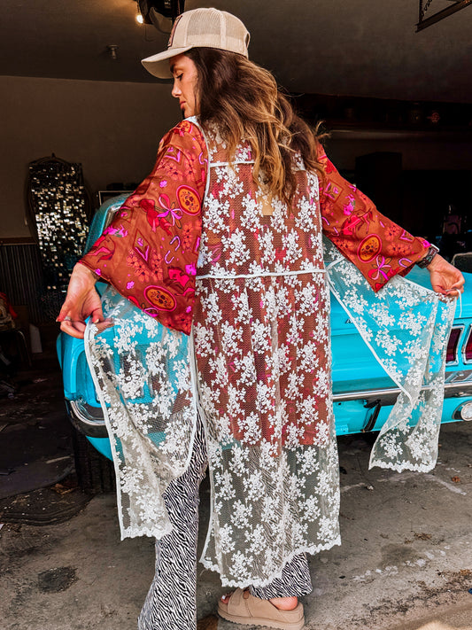 Teal Lace Tie Duster