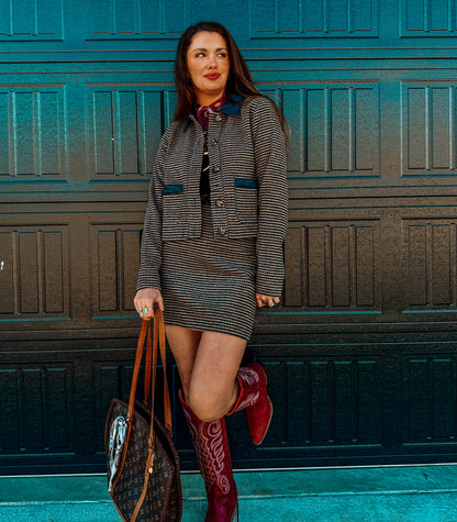 Houndstooth Barn Jacket Skirt Set