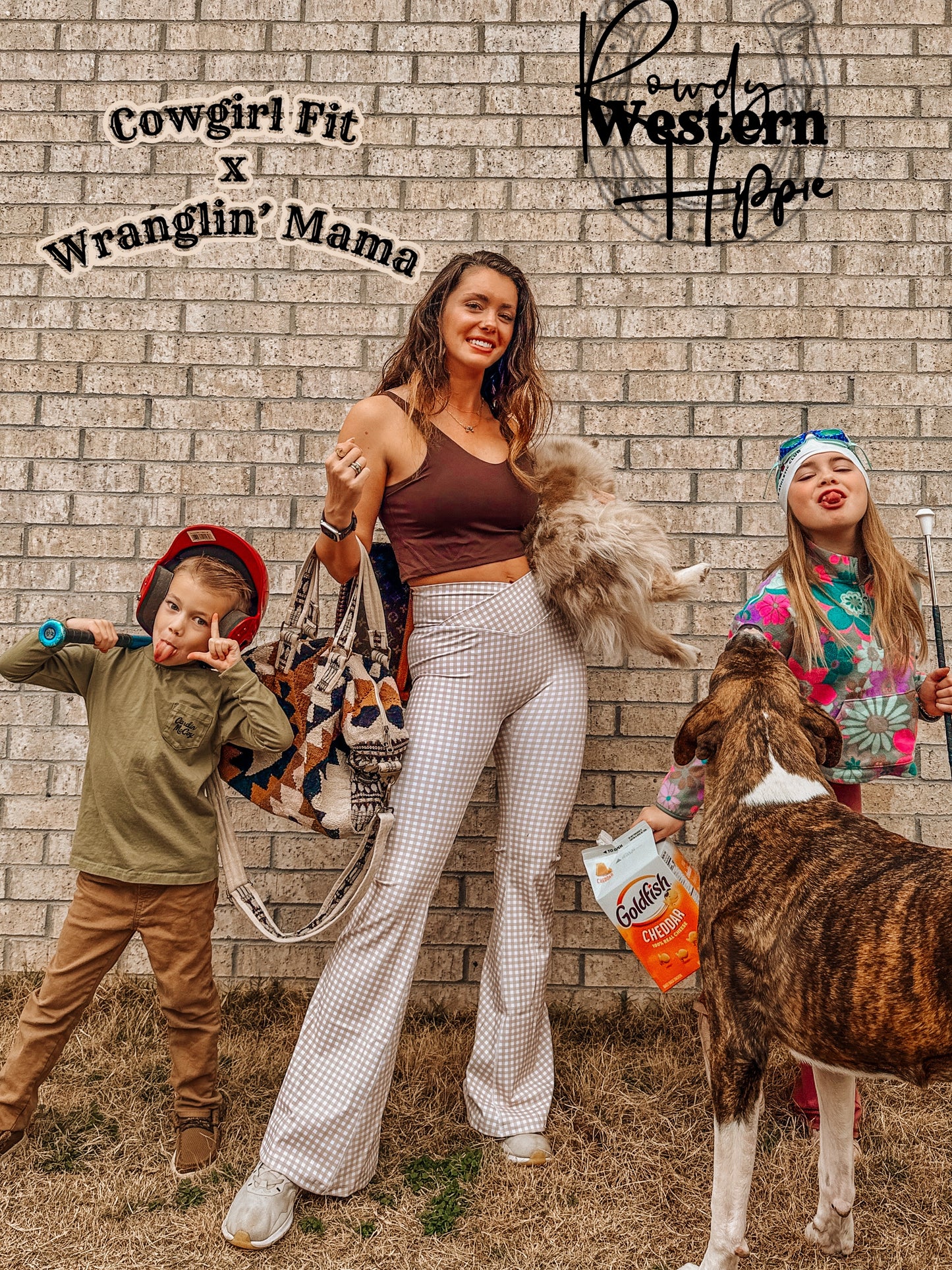 Gingham Print High Waisted Flare Leggings Beige ￼