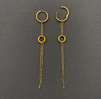 18K Golden Chain Fringe
Double Loop Huggie Earrings