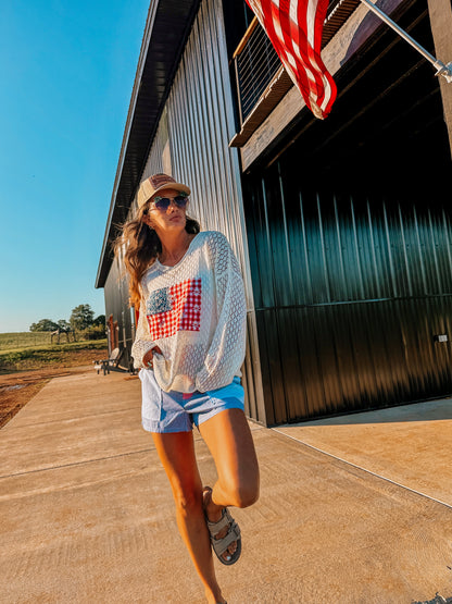 USA Patchwork Knit Top