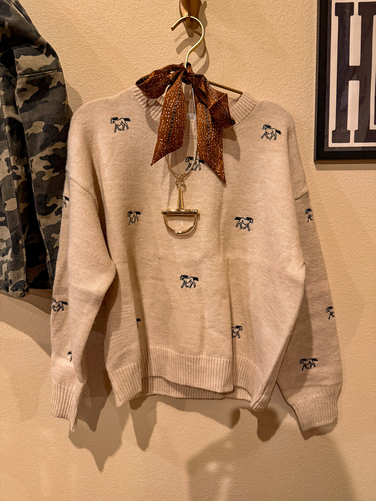 Oatmeal Embroidered Horse Sweater