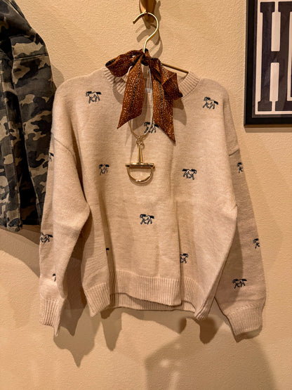 Oatmeal Embroidered Horse Sweater