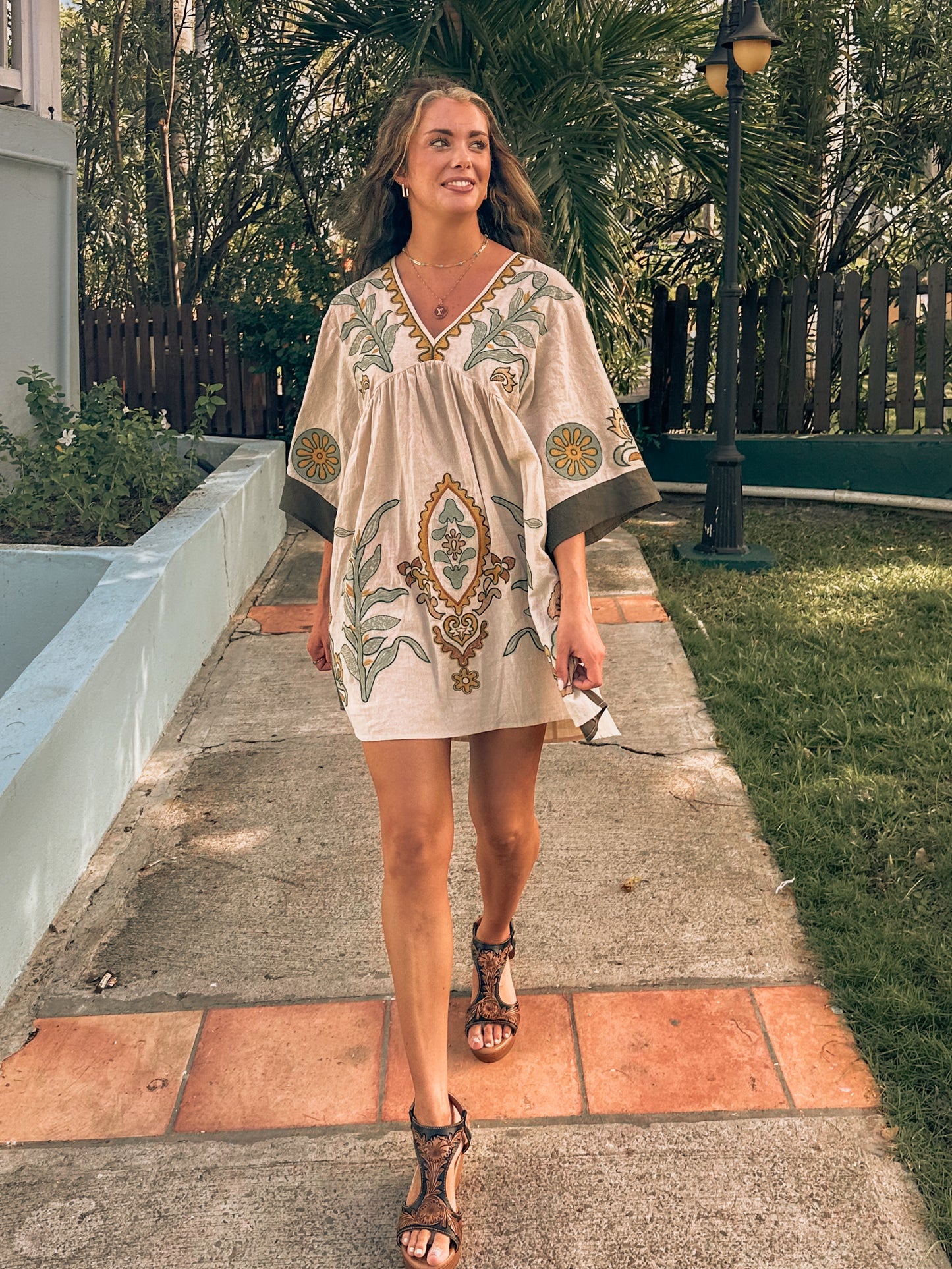 Palm & Pine Embroidered Dress