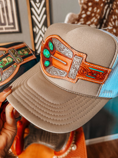 Buckle Tooled Leather Trucker Hat